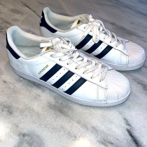 Navy Blue Stripe, Adidas Superstars. Men’s size 10.5. Lightly used